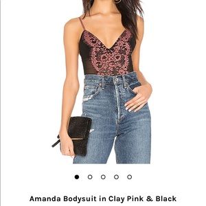 {NBD Revolve} Amanda Pink and Black Bodysuit